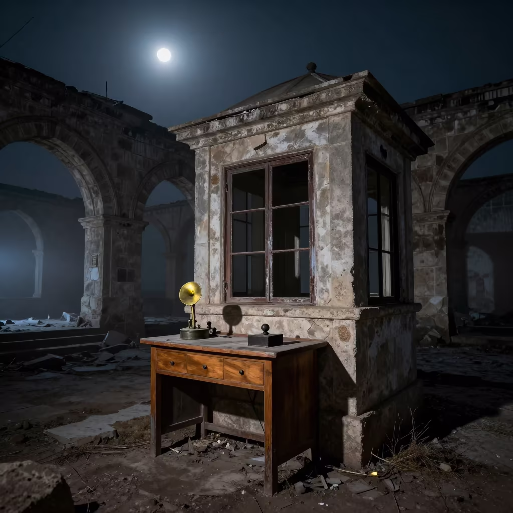 Abandoned Telegraph Office in Syrian Hammam Ruin in inside a roofless hammam in Syria