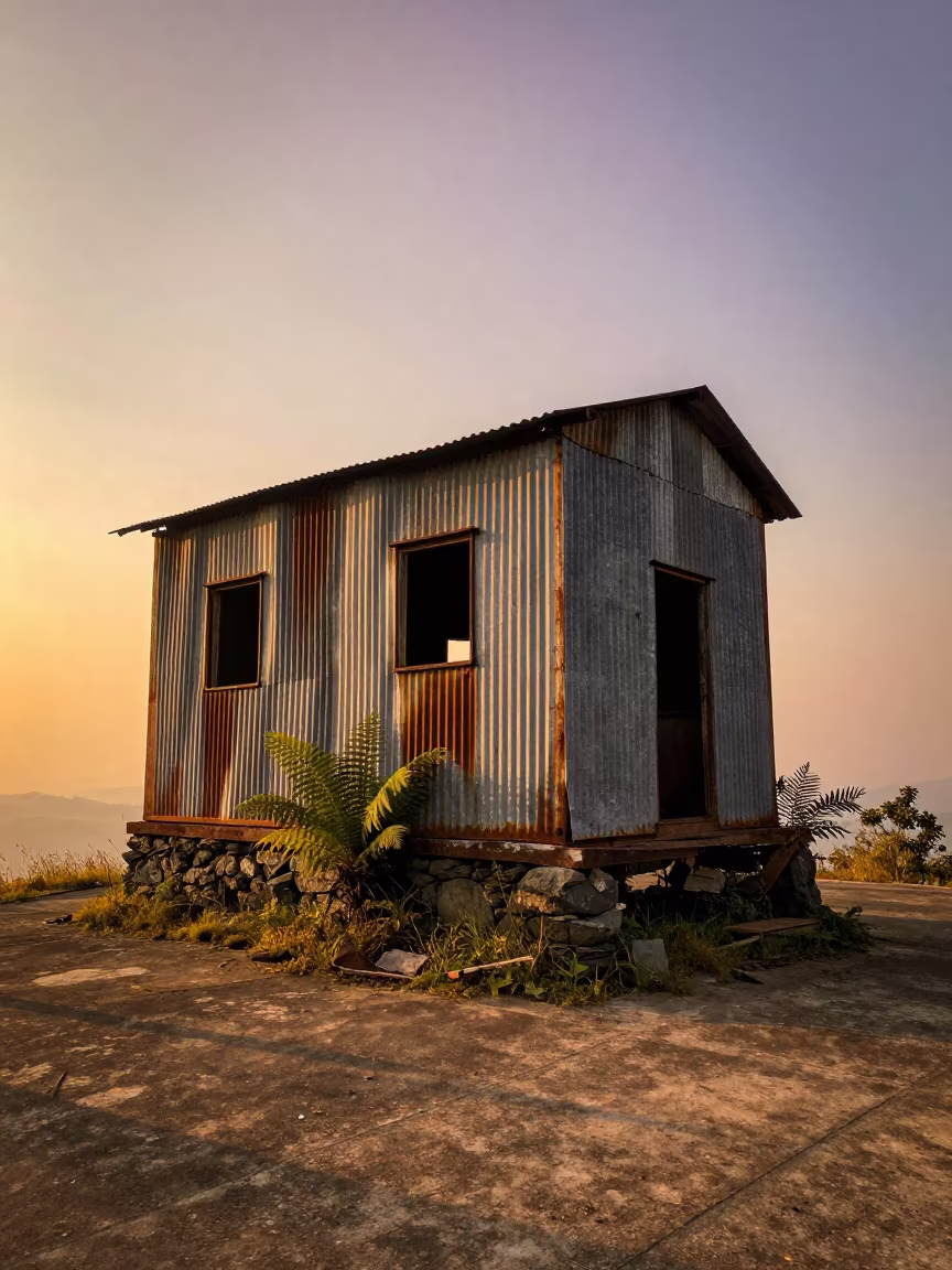 Abandoned Tin Mine Engine House on Mizoram Clifftop in in Mizoram