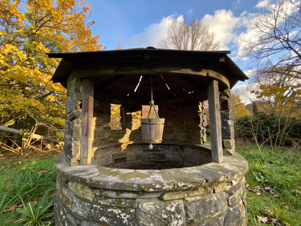 Abandoned Well House in Autumn Hammam Ruin in inside a roofless hammam near Wolverhampton