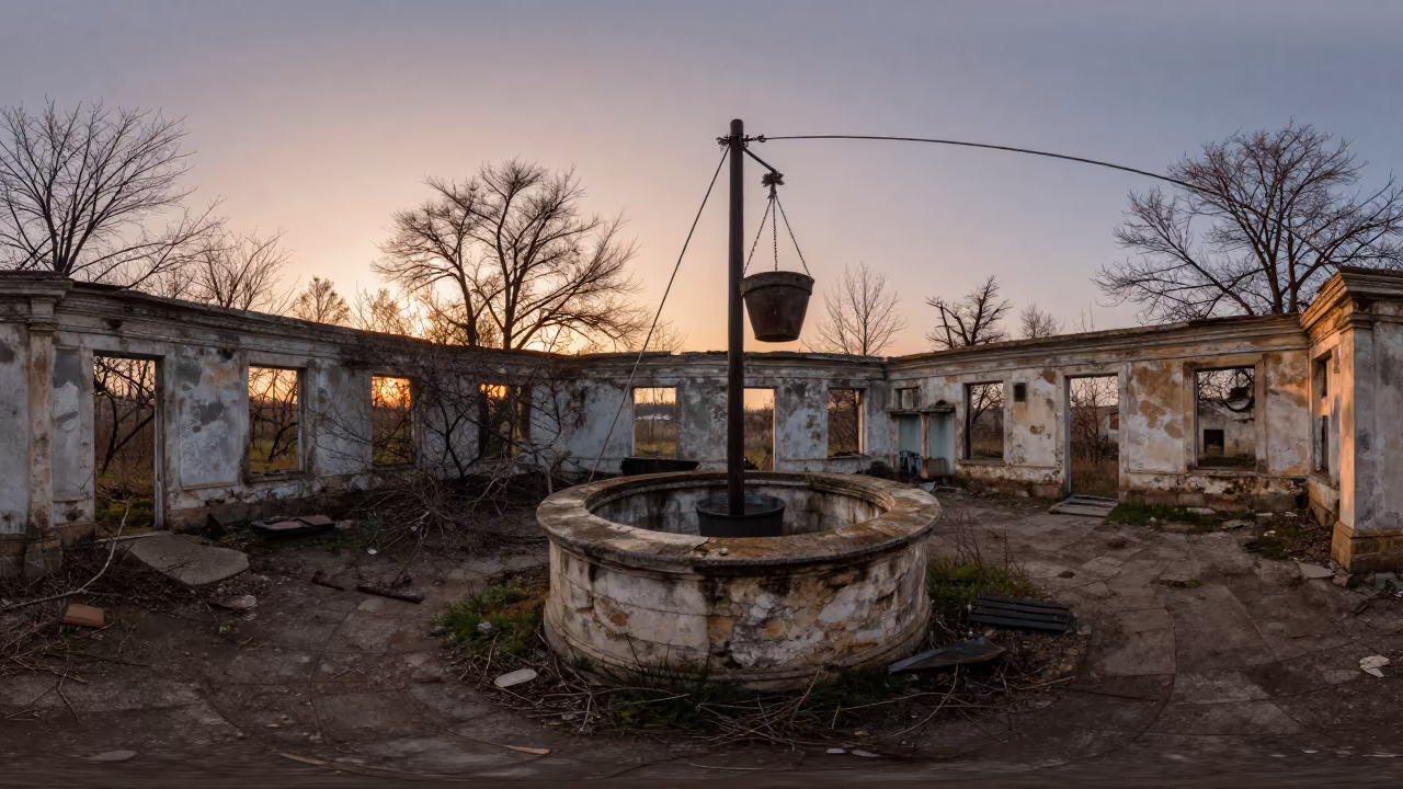 Abandoned Well House in Spring Ruin in through an abandoned ceremonial court near Oradea