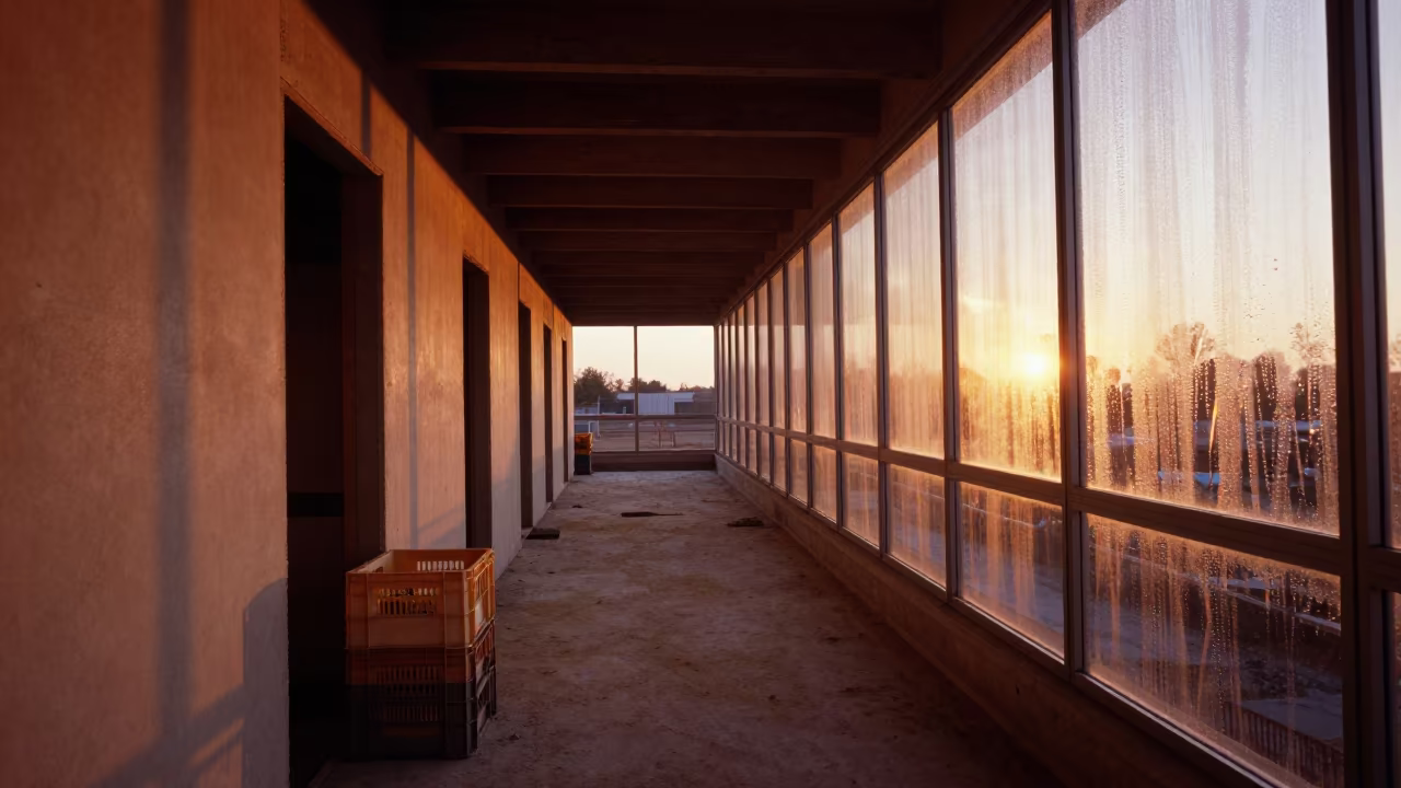 Abatement Crate in Luxembourg Corridor in in a mechanical room under buildout in Luxembourg
