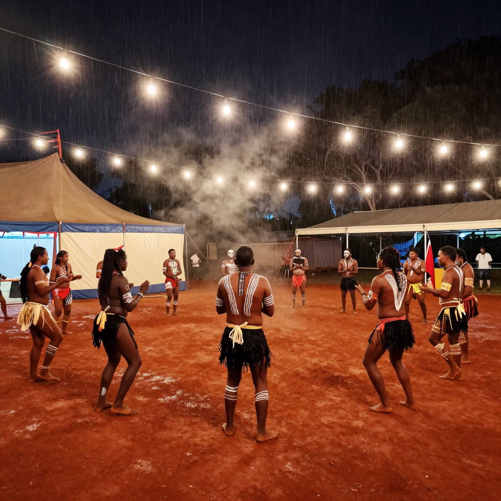 Aboriginal Corroboree Dance Night Circus Darwin in under a circus tent in Darwin