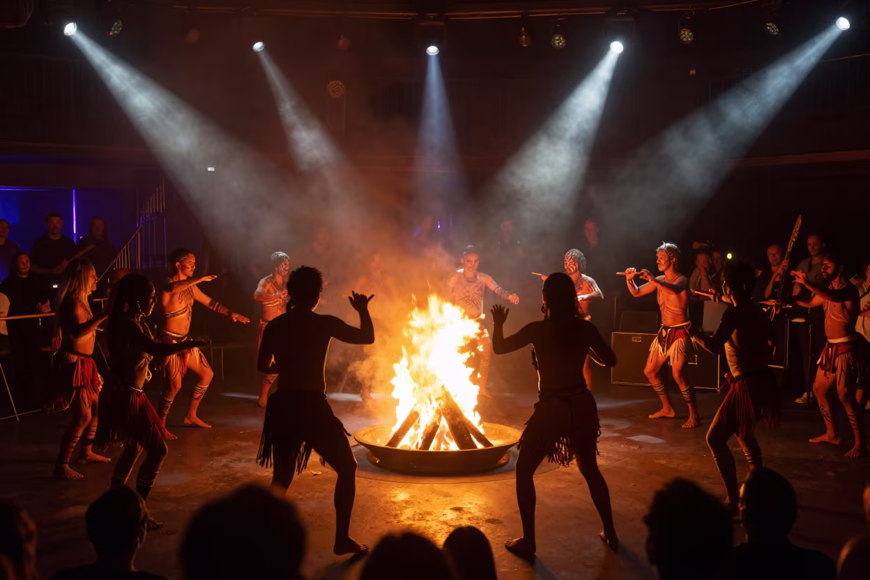 Aboriginal Corroboree Fire Dance in Sydney Jazz Club in at a jazz club in Sydney