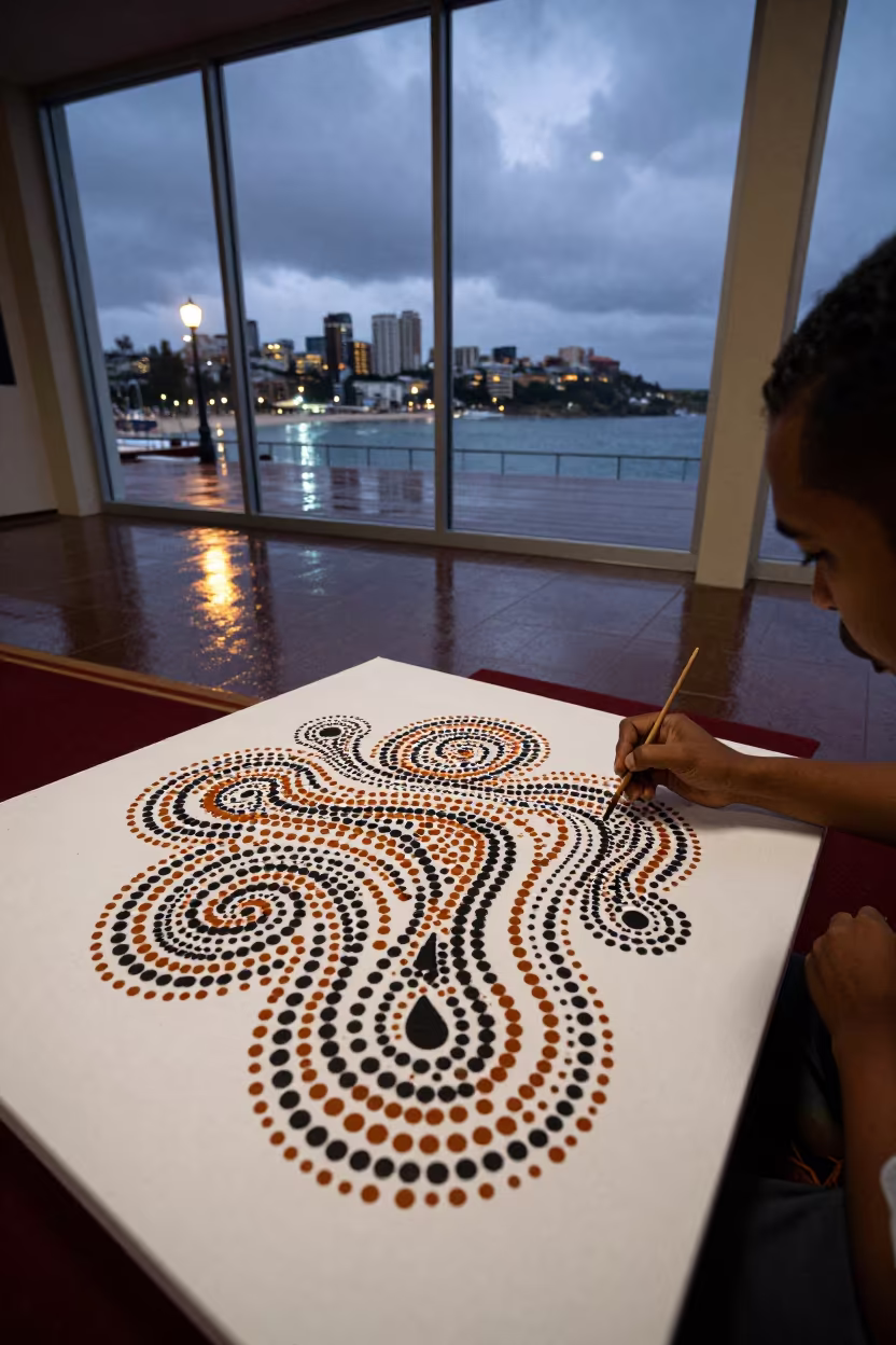 Aboriginal Dot Painting in Bondi Prayer Hall in in a prayer hall in Bondi, Sydney