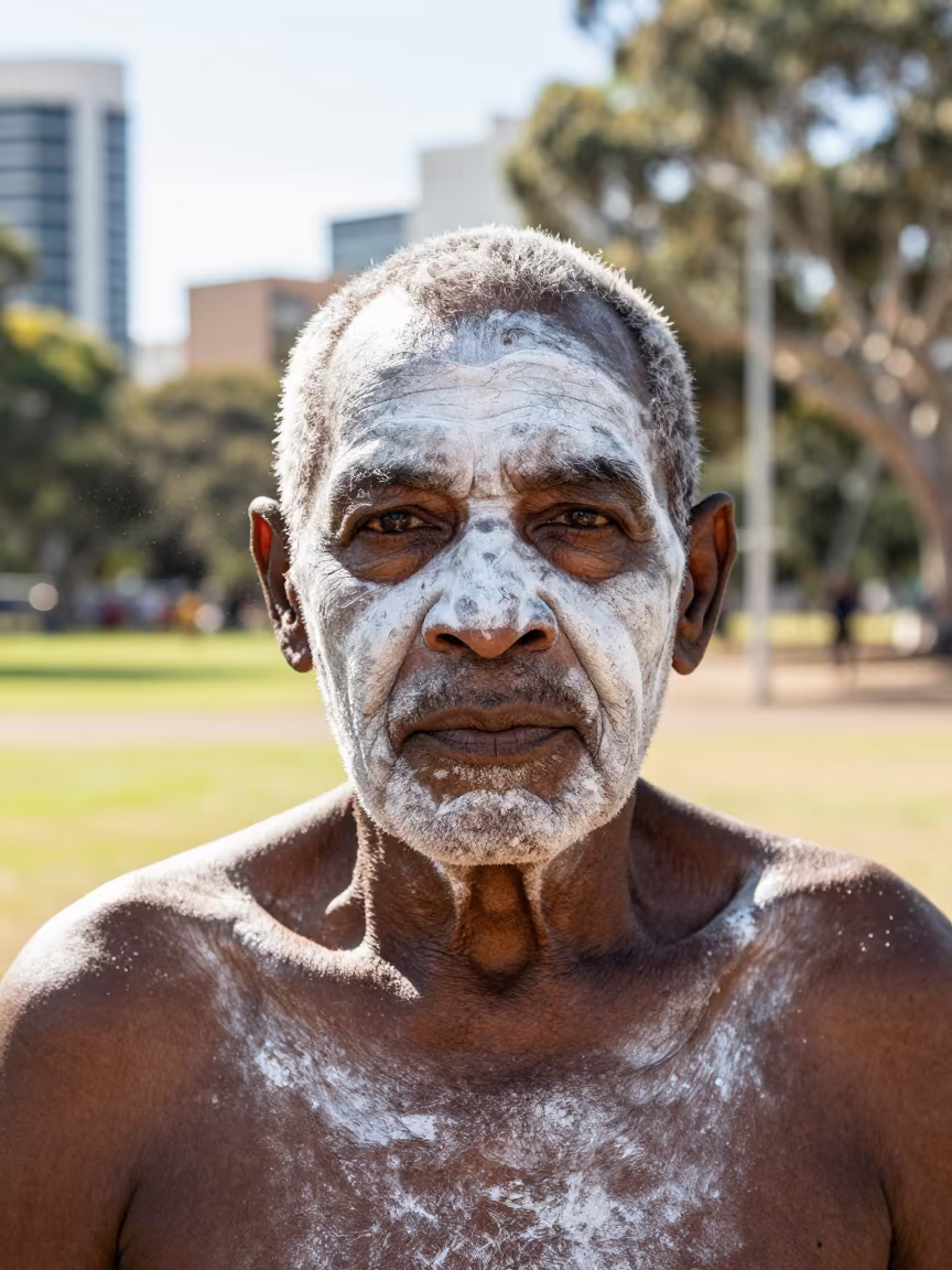Aboriginal Elder White Ochre Portrait Sydney in in Sydney