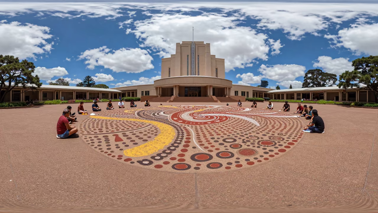 Aboriginal Ochre Ceremony in Sydney Temple Courtyard in in a temple courtyard in Sydney
