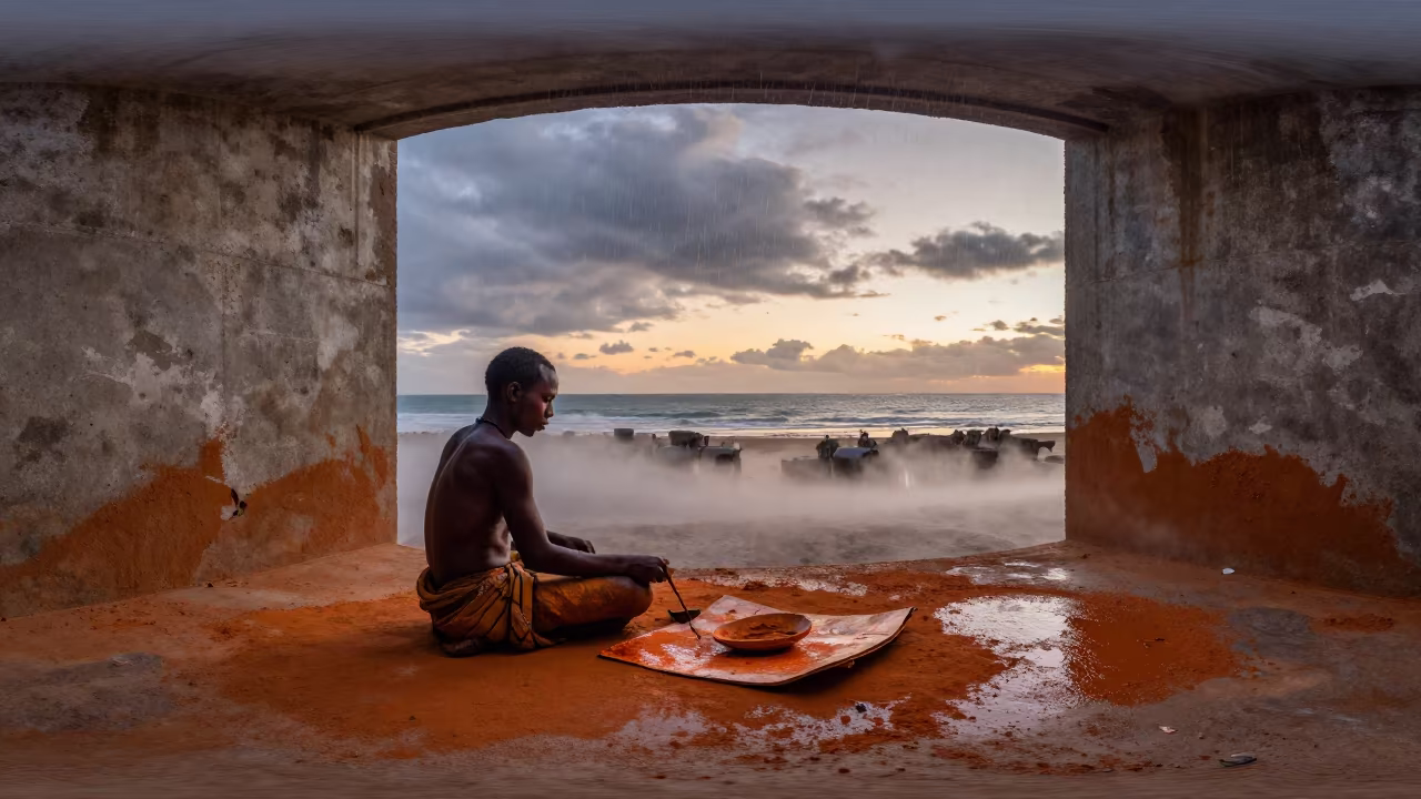 Aboriginal Painter at Sunset Doorway Ocean in in Darwin