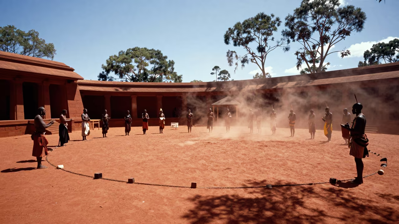 Aboriginal Songline Ceremony Red Desert Sydney Temple in in a temple courtyard near Sydney