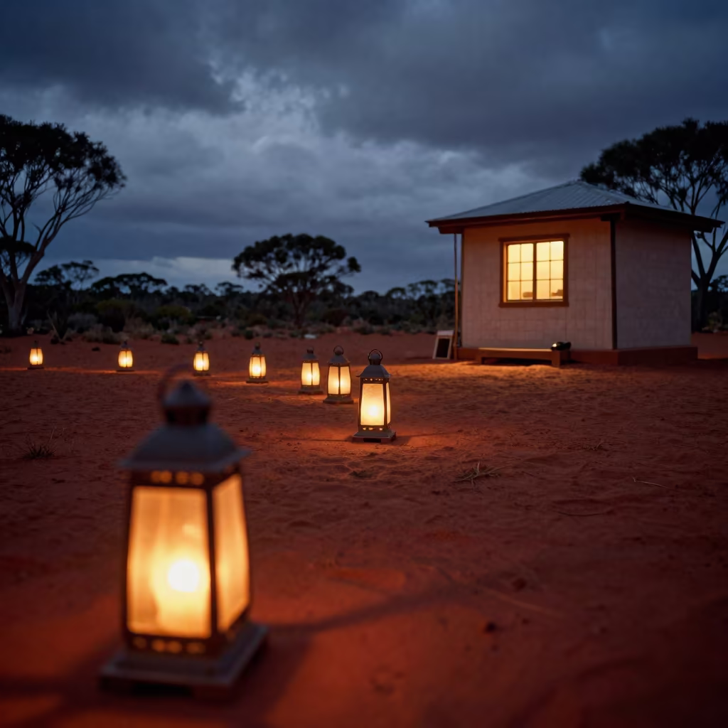 Aboriginal Songline Ceremony in Sydney Shrine in in a shrine lined with lanterns in Sydney