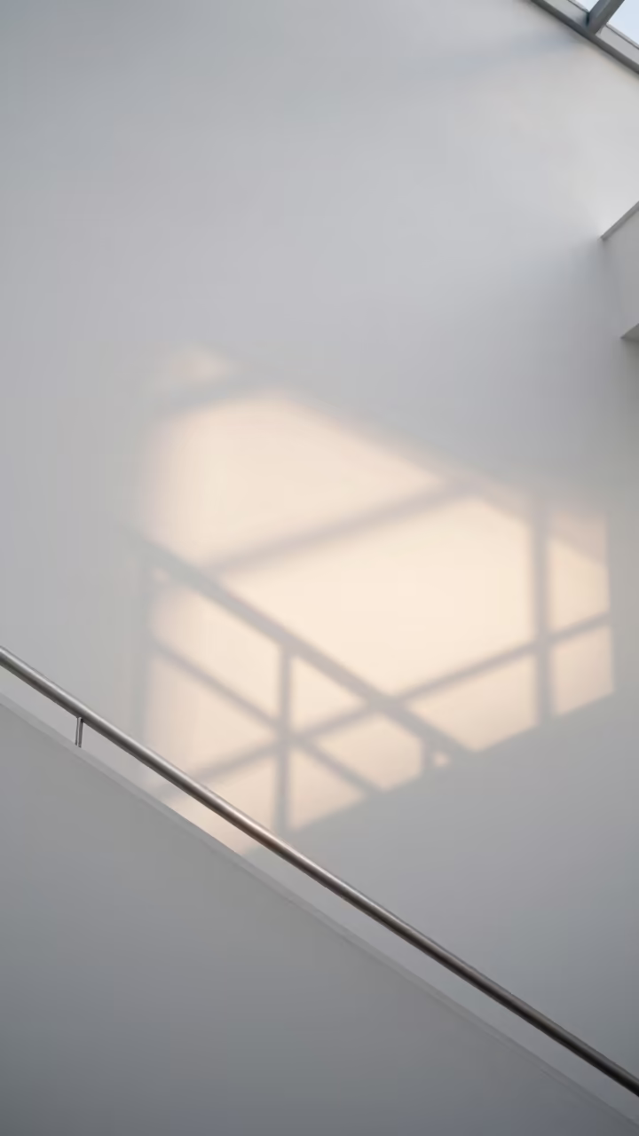 Abstract Shadow Play on Whitewashed Wall in inside a vaulted atrium in Antwerp
