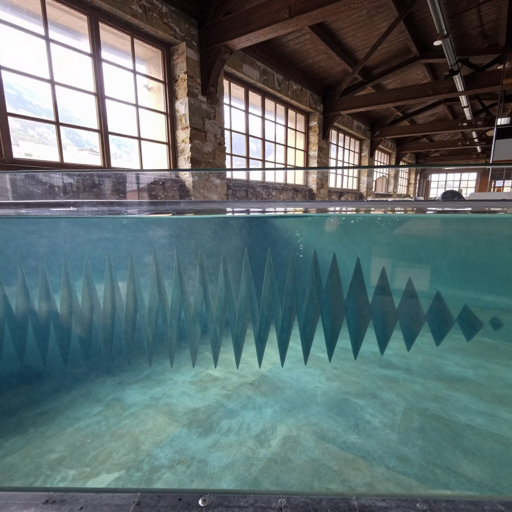Abstract Standing Wave Pattern in Andorra Train Terminal in inside a restored train terminal in Andorra la Vella