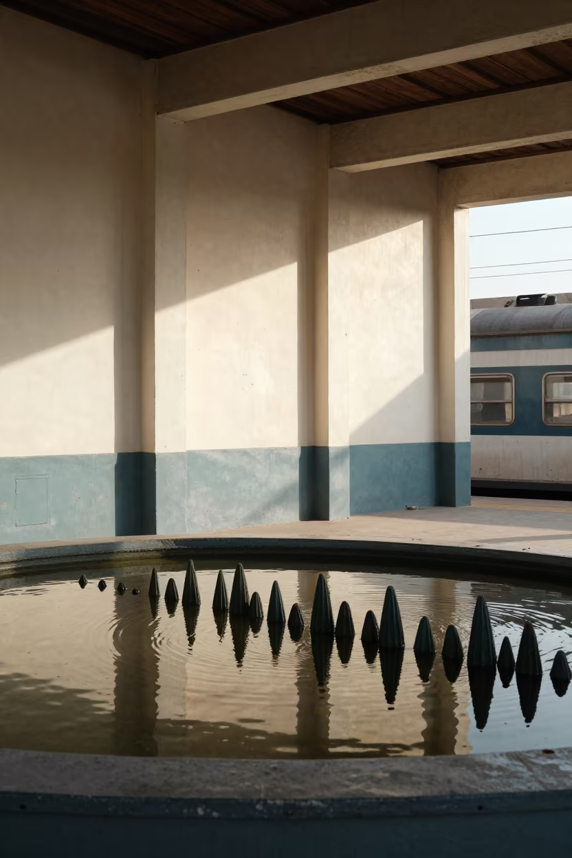 Abstract Standing Wave Pattern in Water Tank in inside a restored train terminal near Benha