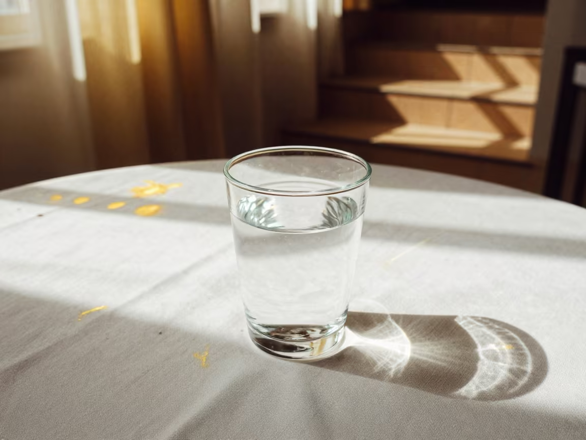 Abstract Water Caustics on White Tablecloth in inside a tiled stair hall in Tianjin