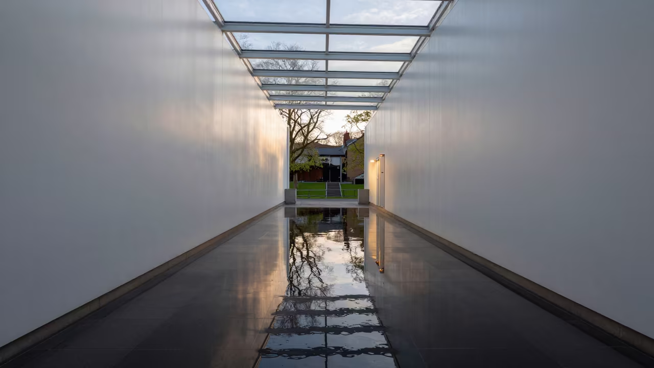 Abstract Water Reflection Splits Bristol Skylight in inside a skylit passageway in Bristol