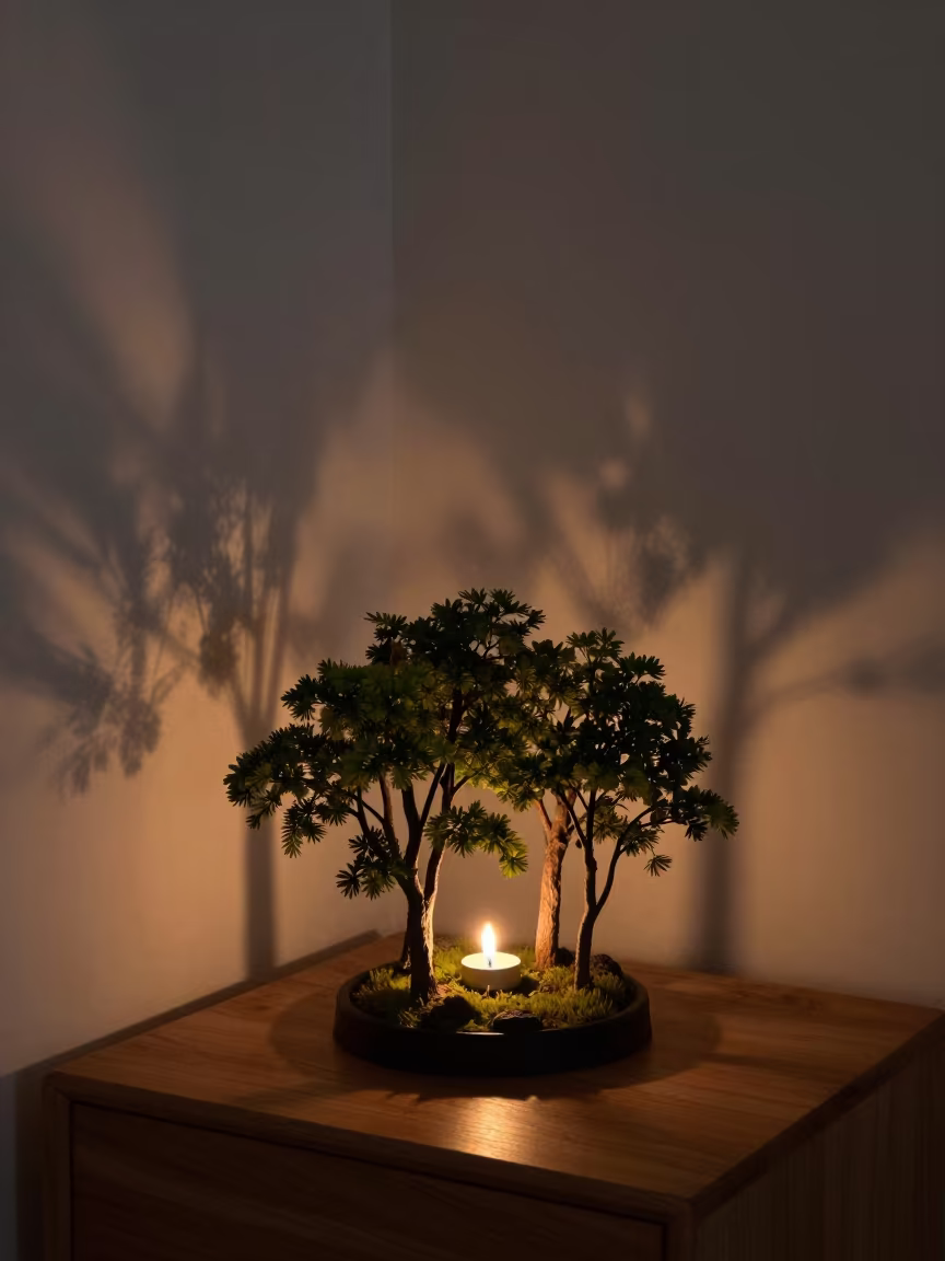 Acacia Forest Scene on Bedside Table in on a bedside table near Rovaniemi
