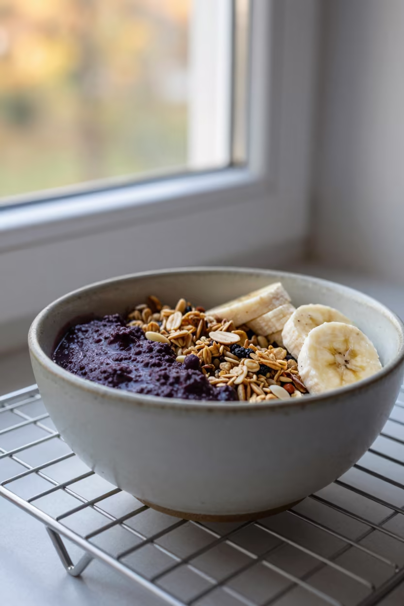 Acai Bowl Granola Banana Bakery Berlin in on a bakery cooling rack in Berlin