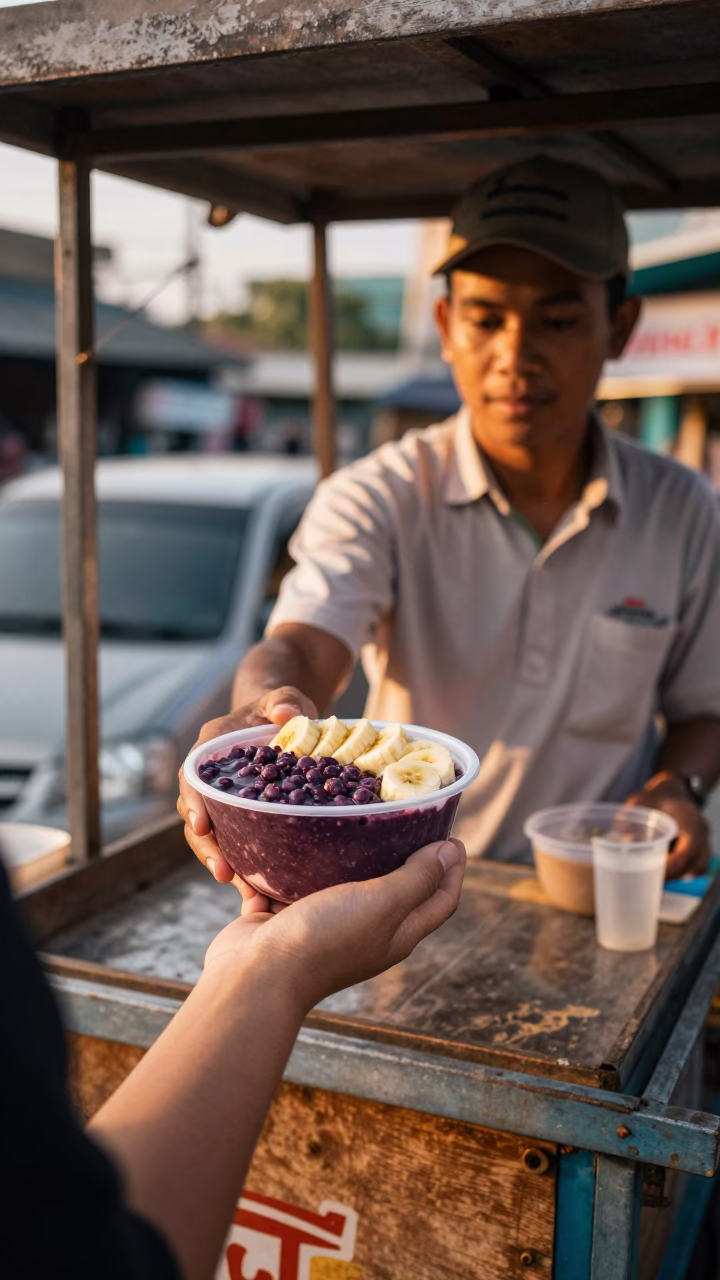 Acai Bowl in Bangkok at Sunset Light in in Bangkok, Thailand