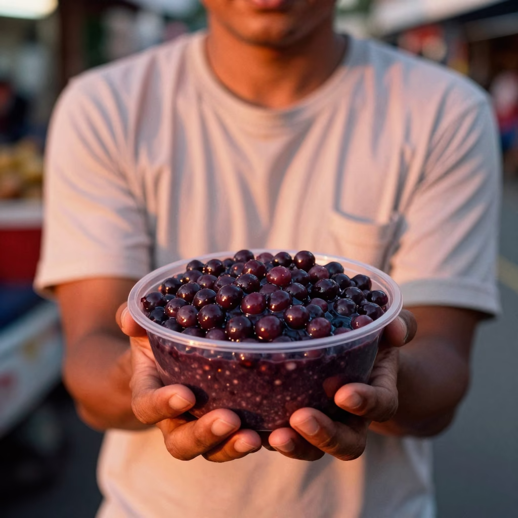 Açaí Bowl in Kuala Lumpur at Copper-toned Light Before Dusk in in Kuala Lumpur, Malaysia