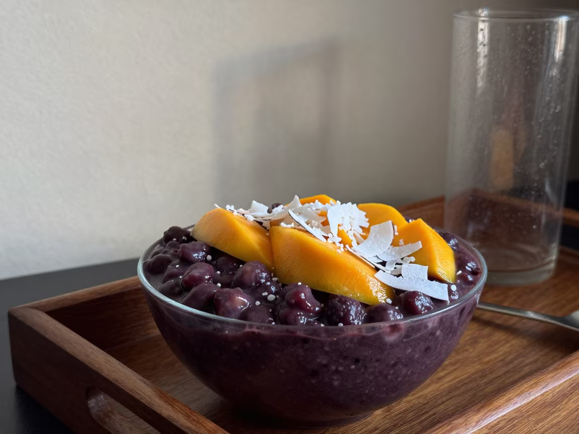 Acai Bowl Mango Coconut Lahore Tea House in on a tea house tray in Lahore