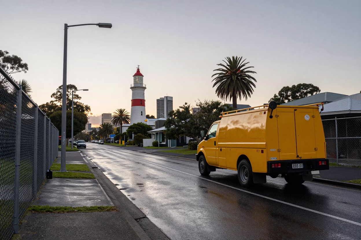 Access Road in Melbourne at Nautical Dawn Light in in Melbourne, Victoria, Australia