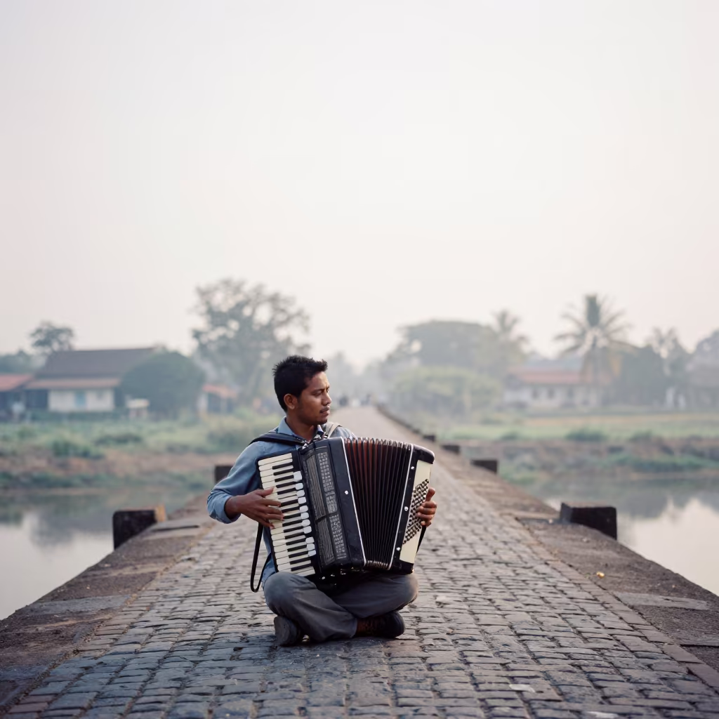 Accordion Player on Kota Cobblestone Bridge in near Kota