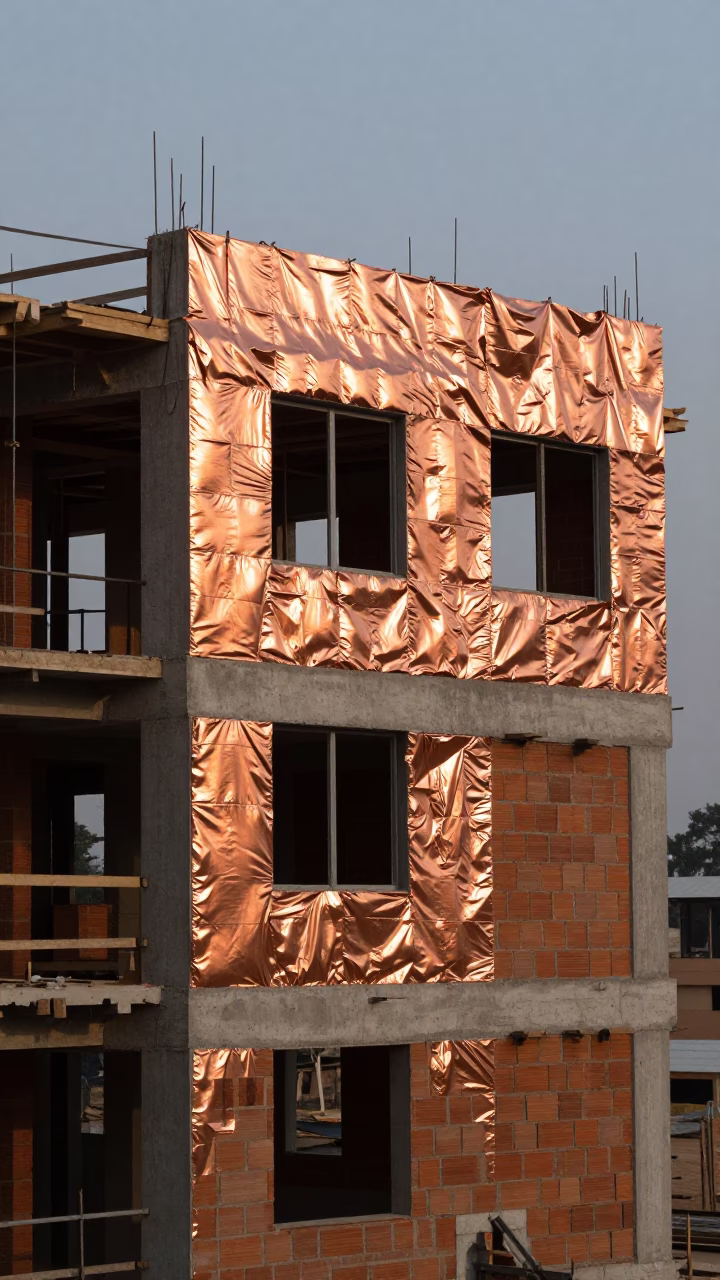 Accra Ghana Construction Site Interior Copper Dusk Light Insulation Stack in in Accra, Ghana