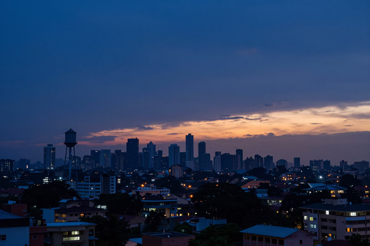 Accra Ghana Dawn Skyline with Water Tower and Horizon View in in Accra, Ghana