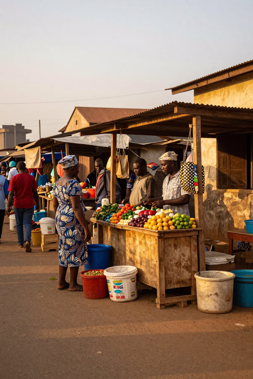 Accra Ghana Evening Street Scene with Local Food and Daily Life in in Accra, Ghana