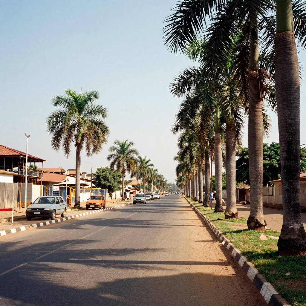 Accra Ghana Late Afternoon Light Palm Tree Avenue Boulevard Construction Site in in Accra, Ghana