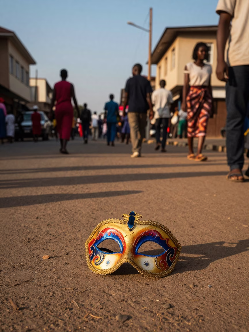 Accra Ghana Late Afternoon Street Scene with Carnival Mask and Pointer Dog in in Accra, Ghana