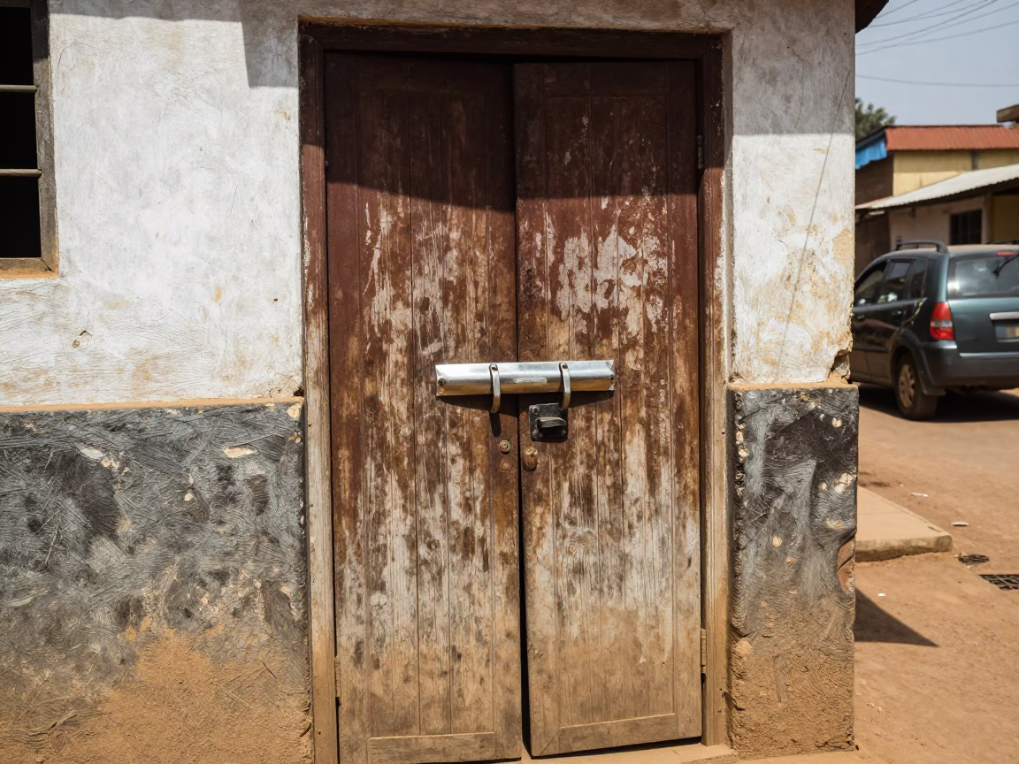 Accra Ghana Midday Street Scene with Brushed Steel Latch and Prickly Pear Cactus in in Accra, Ghana