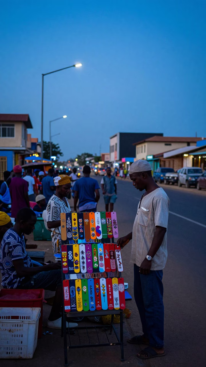 Accra Ghana Nautical Dawn Street Scene with Bookmarks and Weaving Circle in in Accra, Ghana