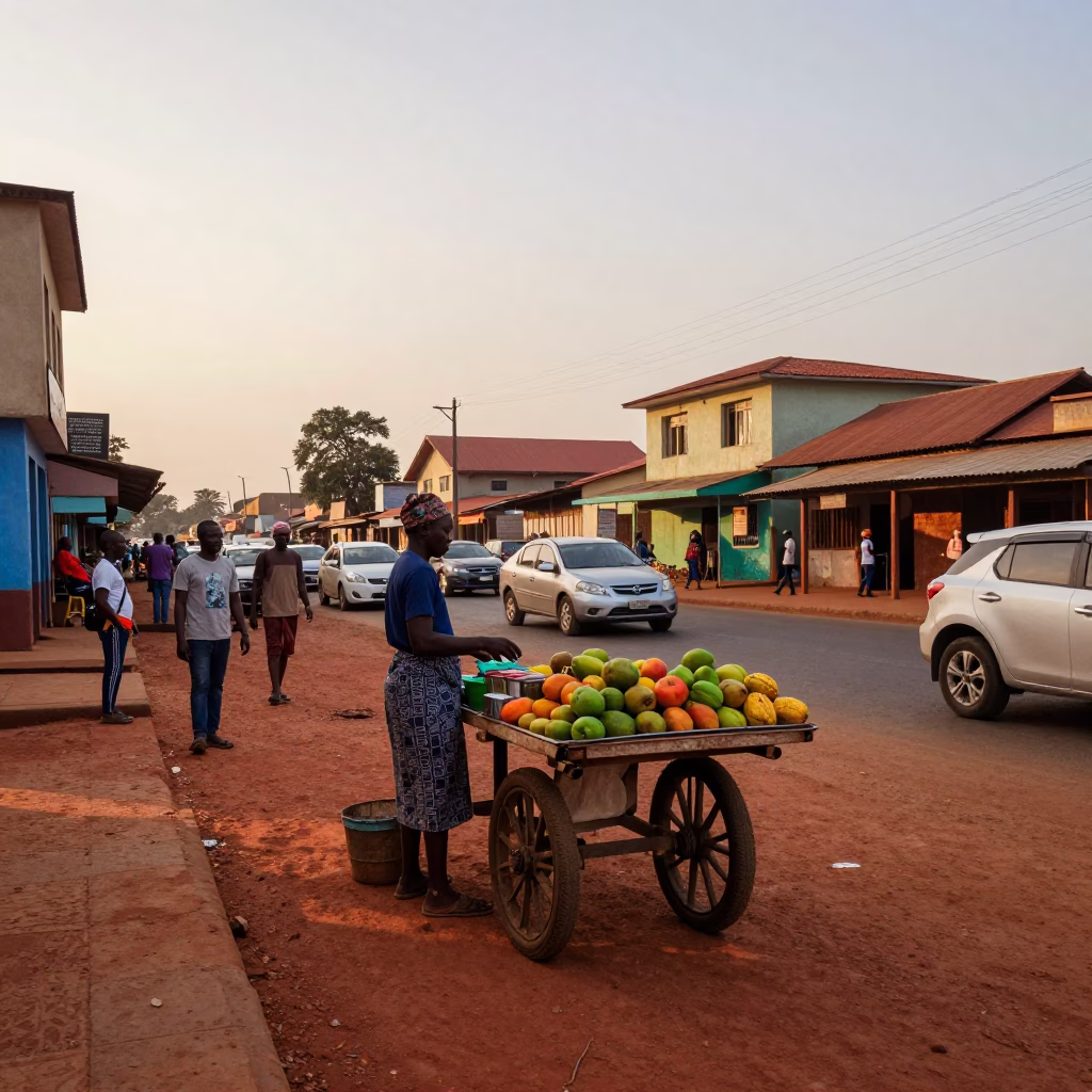 Accra Ghana Nautical Dawn Street Scene with Vendor and Local Life in in Accra, Ghana