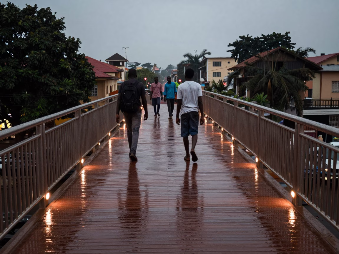 Accra Ghana Pedestrian Overpass Copper Light Wet Footsteps Night-Light in in Accra, Ghana