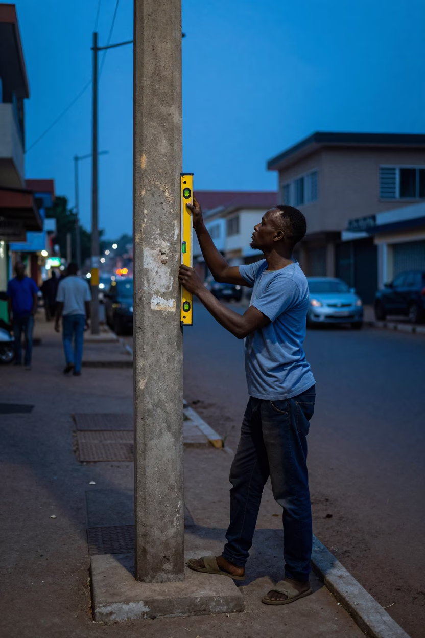 Accra Ghana Pre-Dawn Street Scene with Spirit Level and Concrete Viaduct in in Accra, Ghana