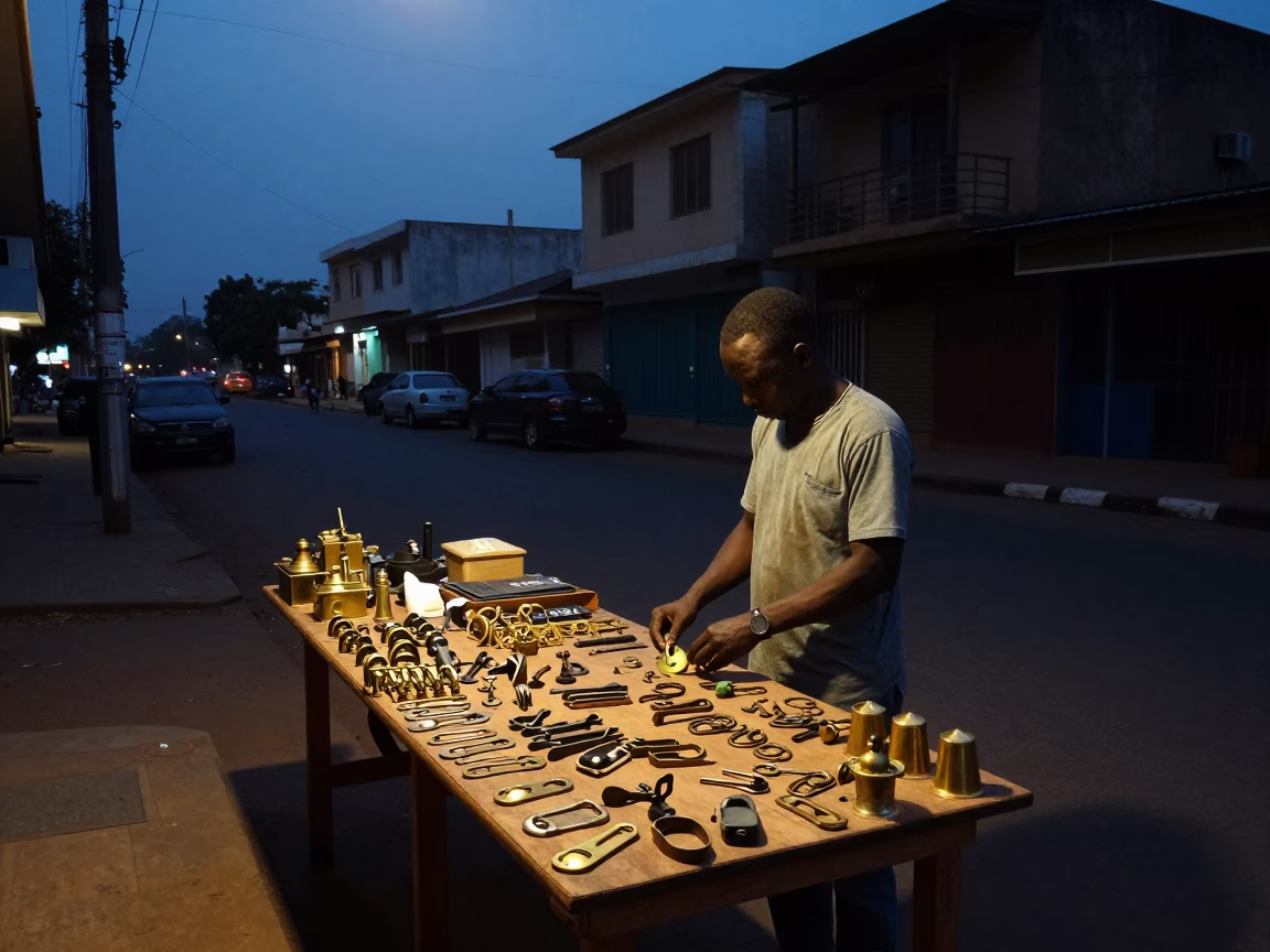 Accra Ghana Predawn Street Scene with Brass Hardware and Vintage Details in in Accra, Ghana