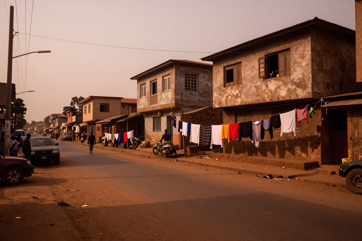 Accra Ghana Street Scene Before Dusk with Laundry and Local Life in in Accra, Ghana