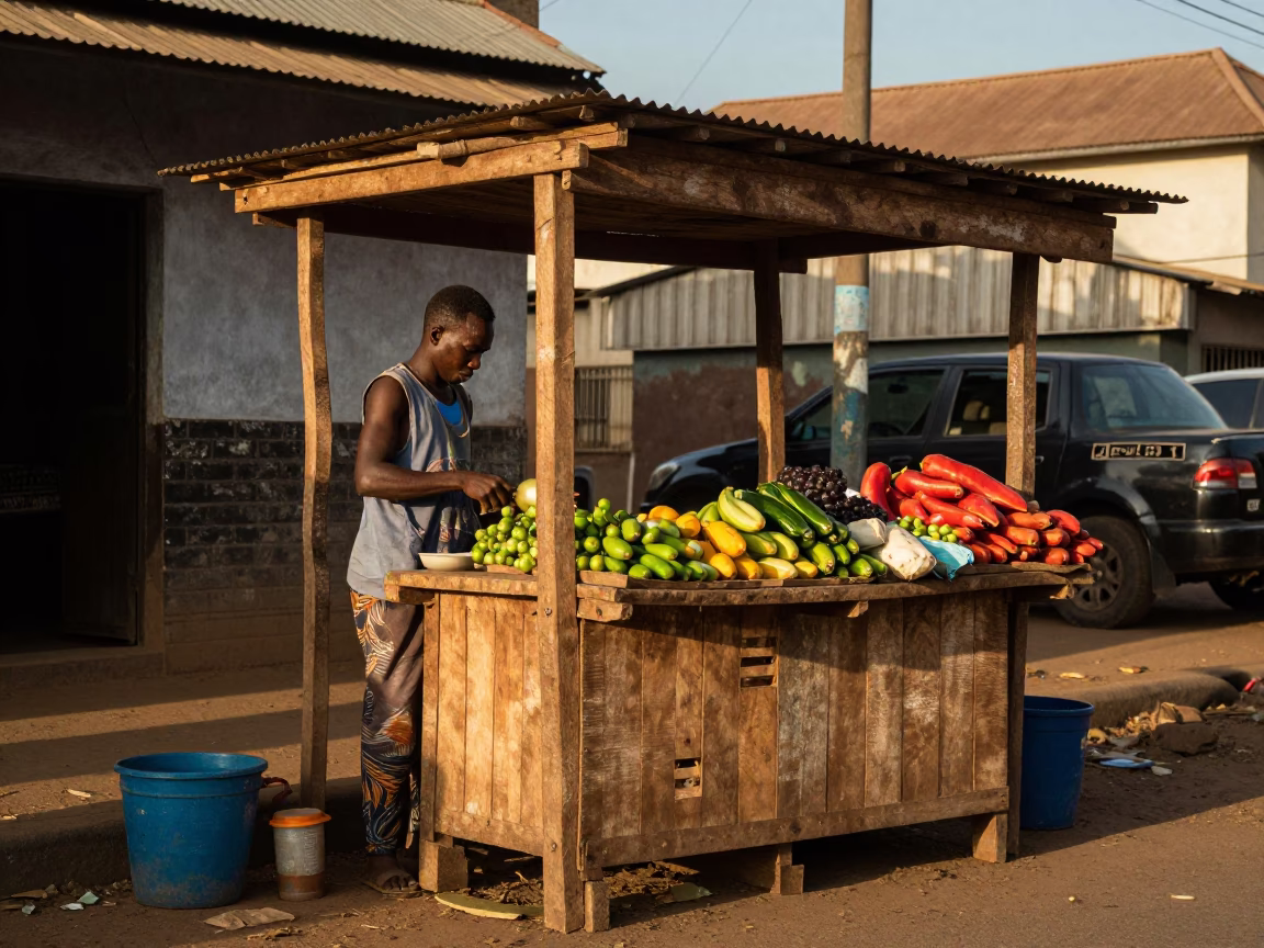 Accra Ghana Street Scene Late Afternoon Light with Local Vendor and Market Elements in in Accra, Ghana
