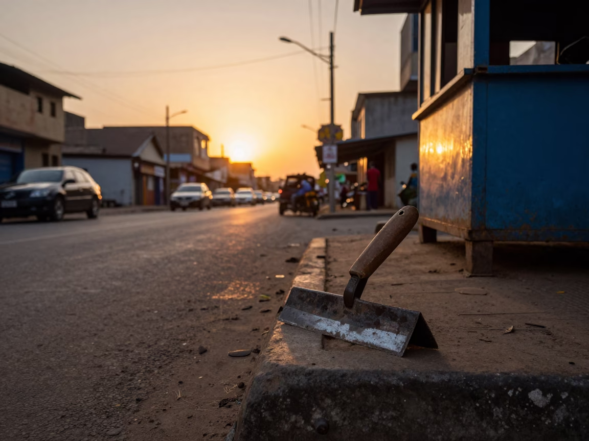 Accra Ghana Sunset Street Scene with Boot Scraper and Local Activity in in Accra, Ghana