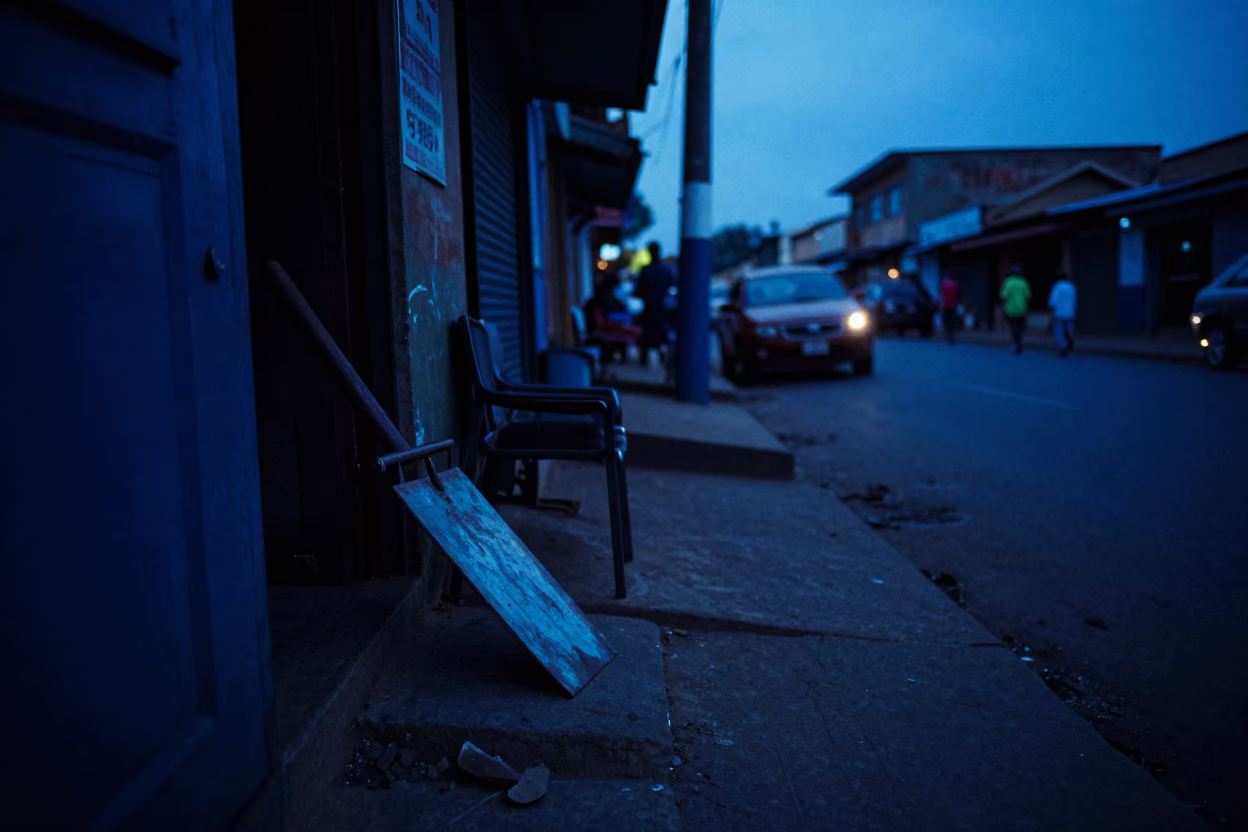 Accra Ghana Twilight Street Scene with Boot Scraper and Iron Door Hardware in in Accra, Ghana