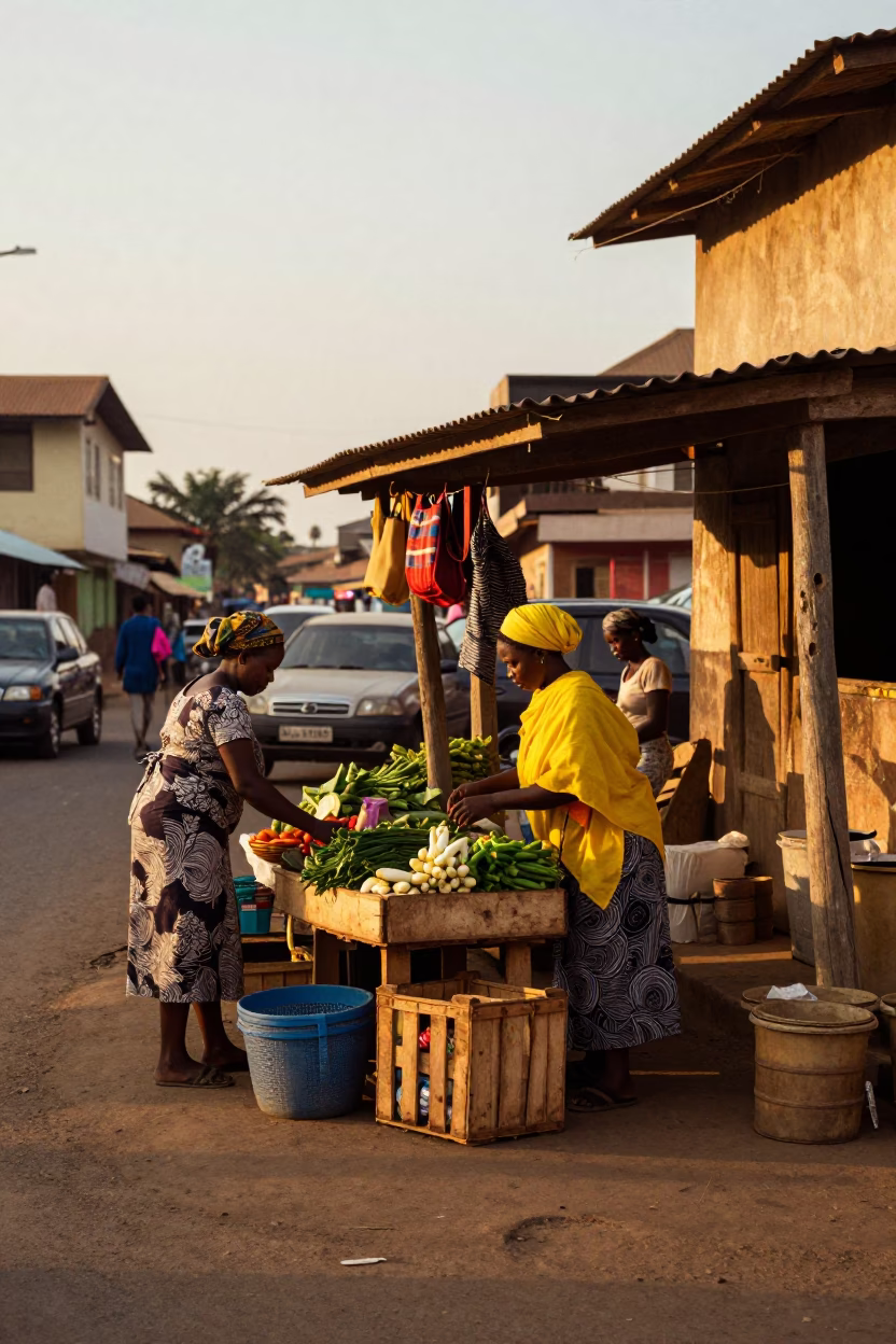 Accra Street Corner at Golden Hour in in Accra, Ghana