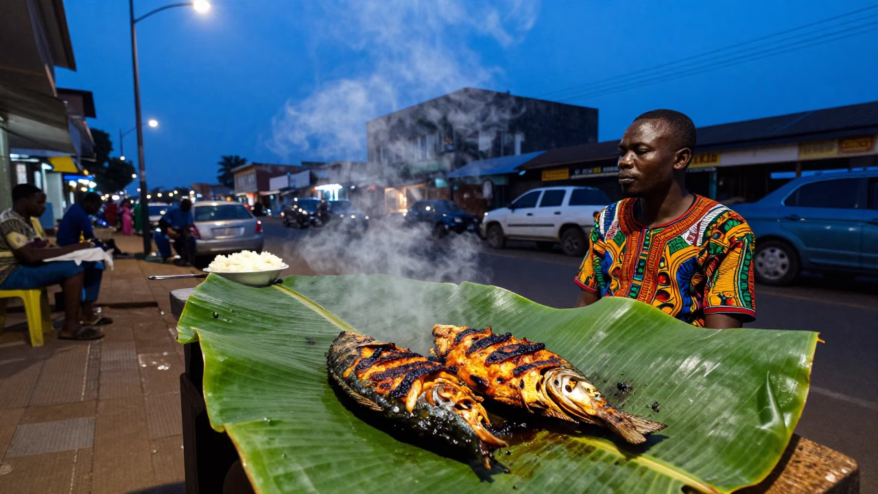 Accra Street Scene at Blue Hour in in Accra, Ghana