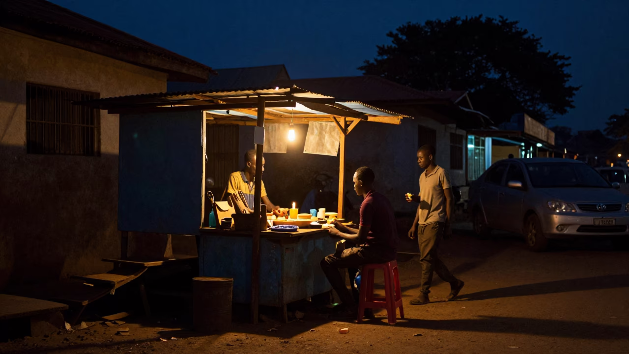 Accra Street Scene at Deep In The Night Light in in Accra, Ghana