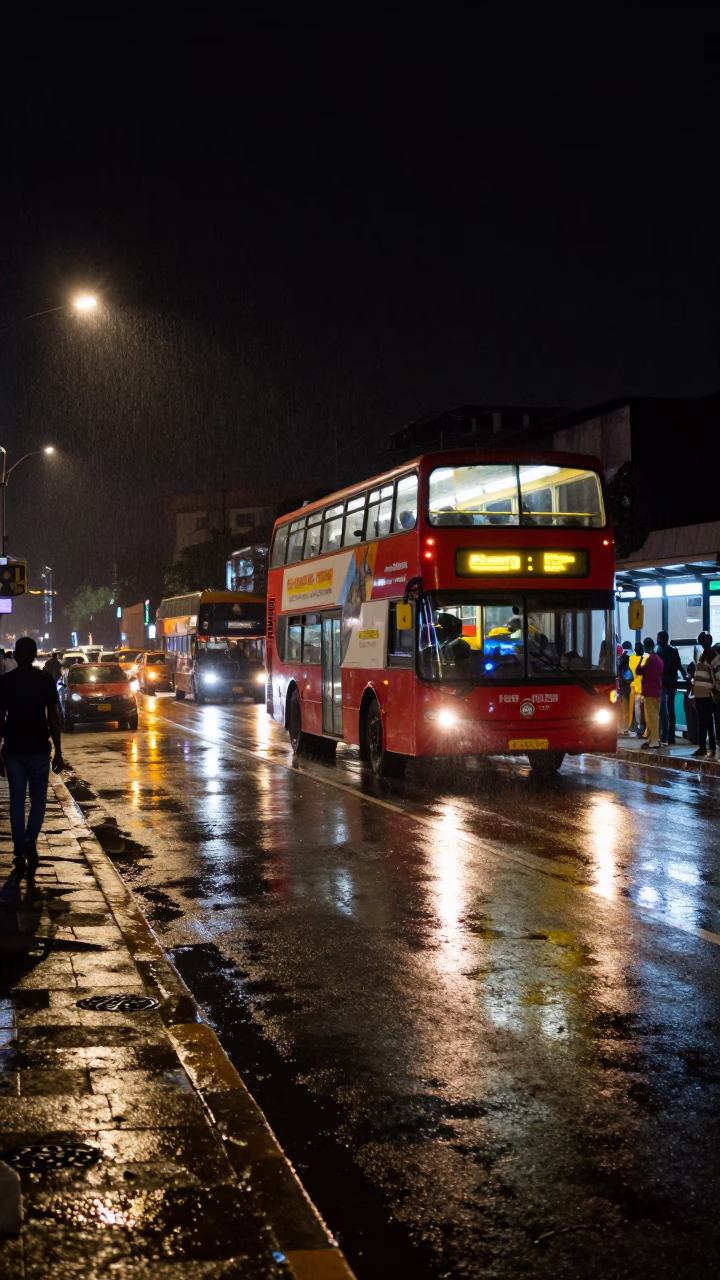 Accra Street Scene at Deep In The Night Light in in Accra, Ghana
