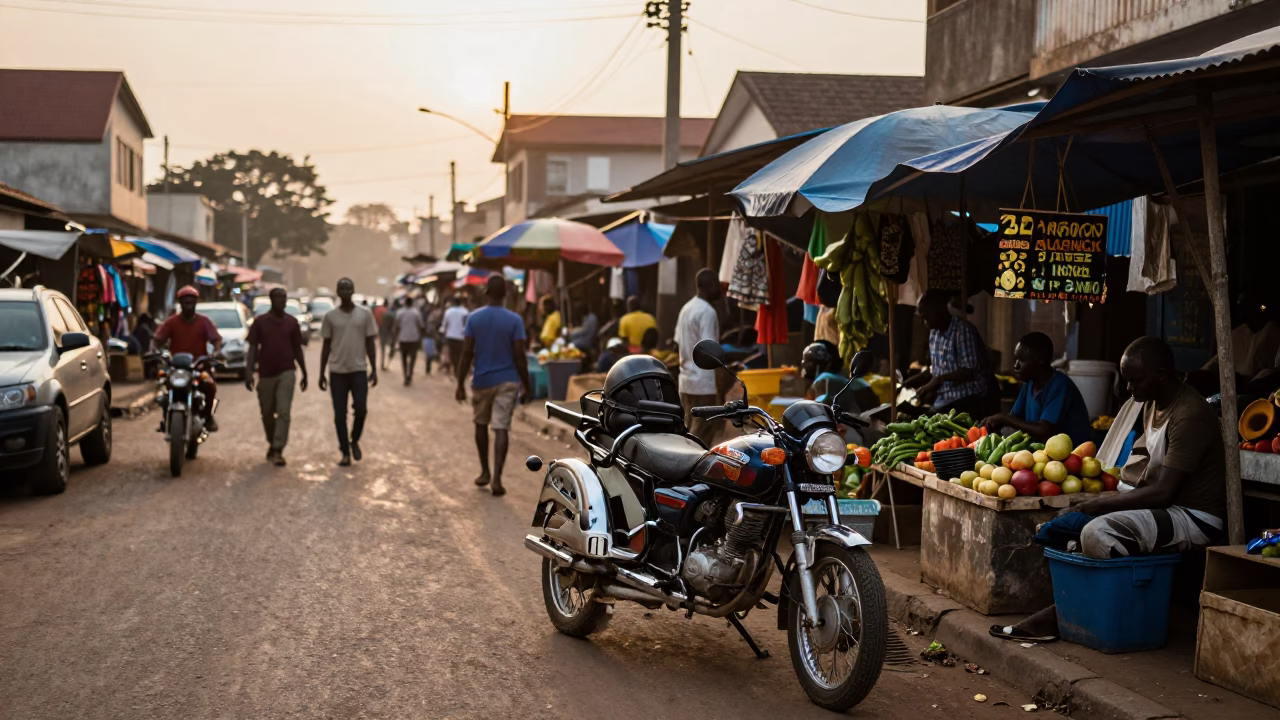 Accra Street Scene at First Light Of Dawn in in Accra, Ghana