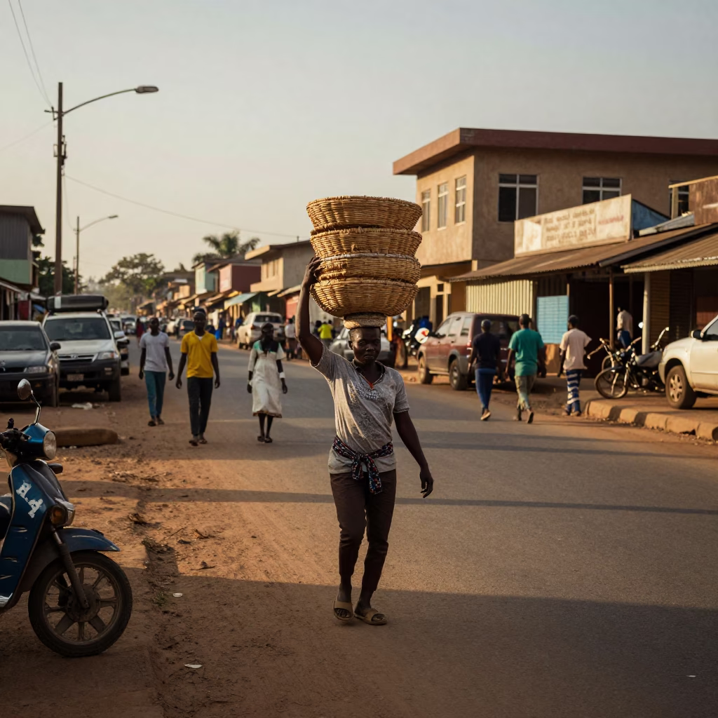 Accra Street Scene at The Early Evening Light in in Accra, Ghana