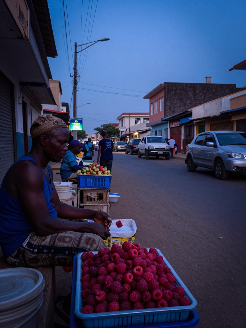 Accra Street Scene at The Still Hours Before Dawn Light in in Accra, Ghana