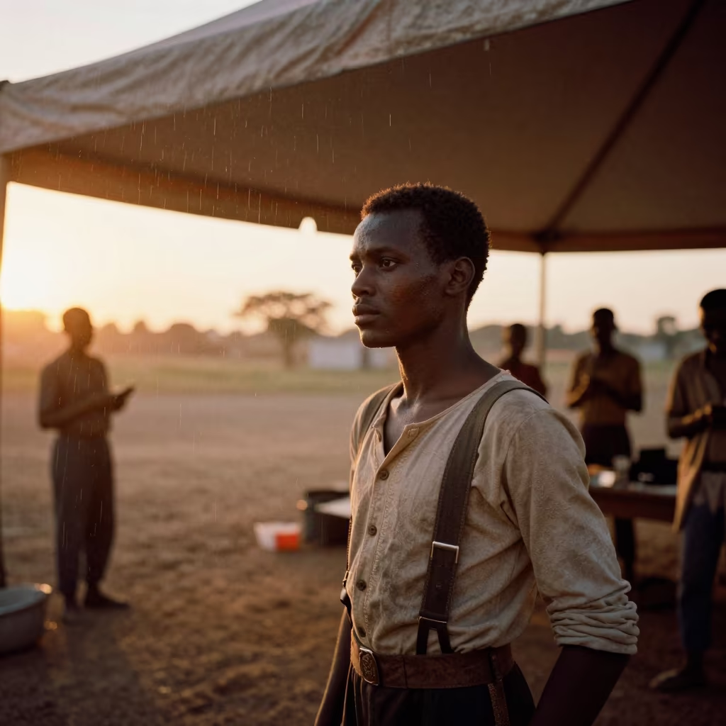 Acrobat in Golden Light Under Ferkessédougou Tent in under a circus tent in Ferkessédougou