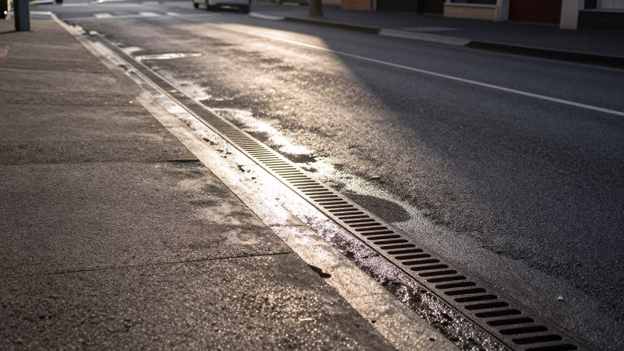 Across Drain in Sydney at As First Light Reaches The Scene in in Sydney, New South Wales, Australia