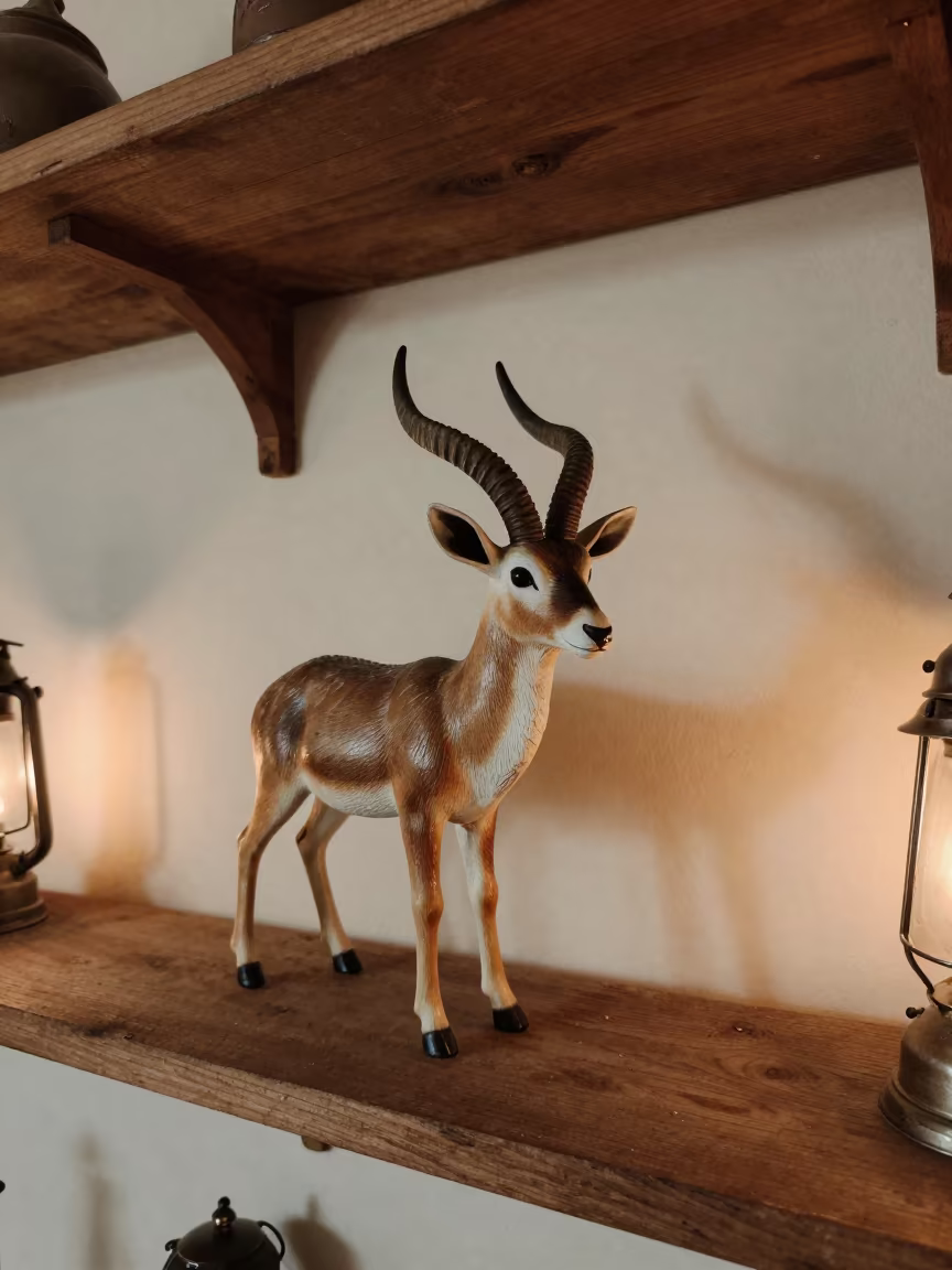 Addax Antelope Figurine on Workshop Shelf in on a workshop shelf in Lobamba
